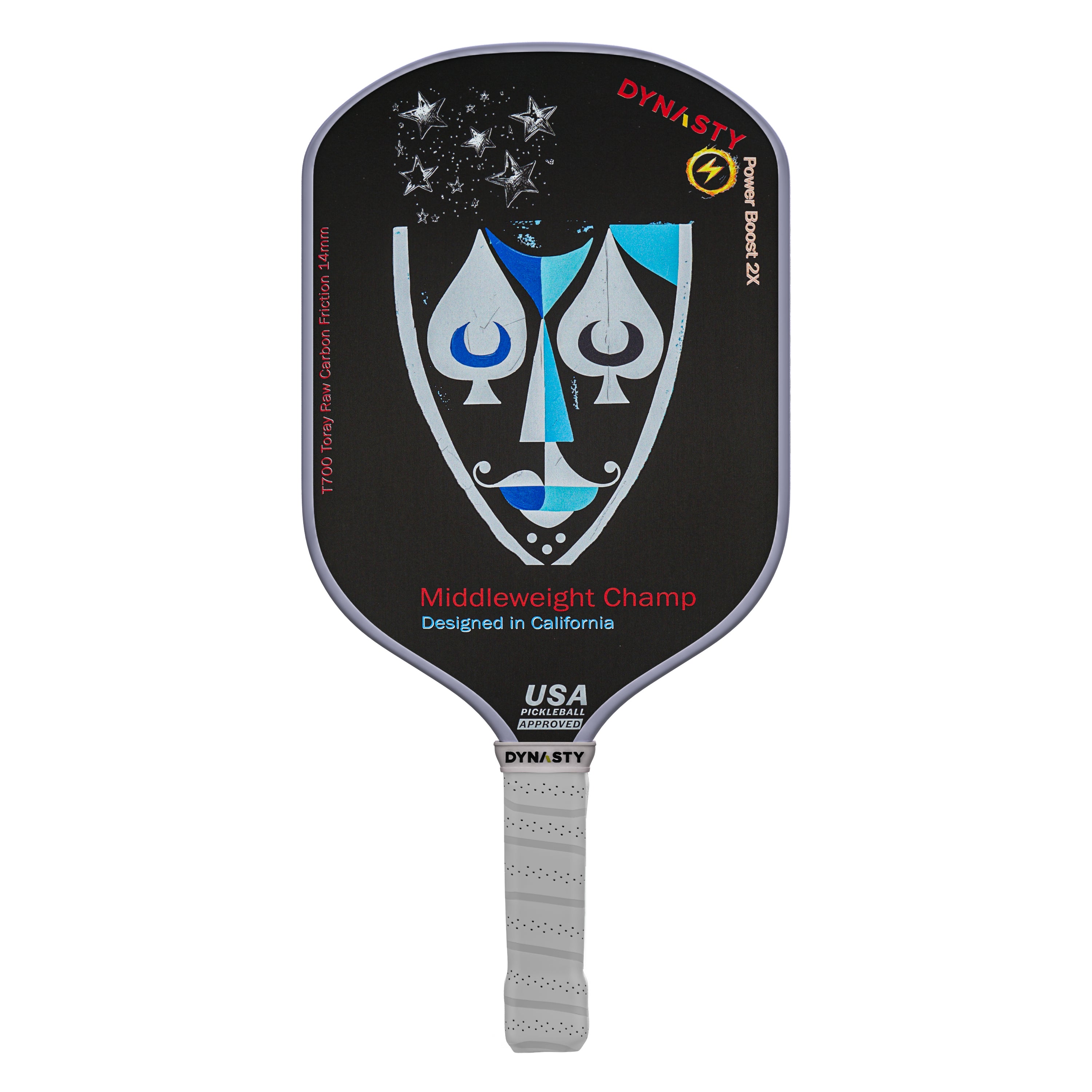 Dynasty Middleweight T700 Raw Carbon Fiber Power Boost 2x 14m Pickleball Paddle - Paladin Holy Knight v2 Holographic