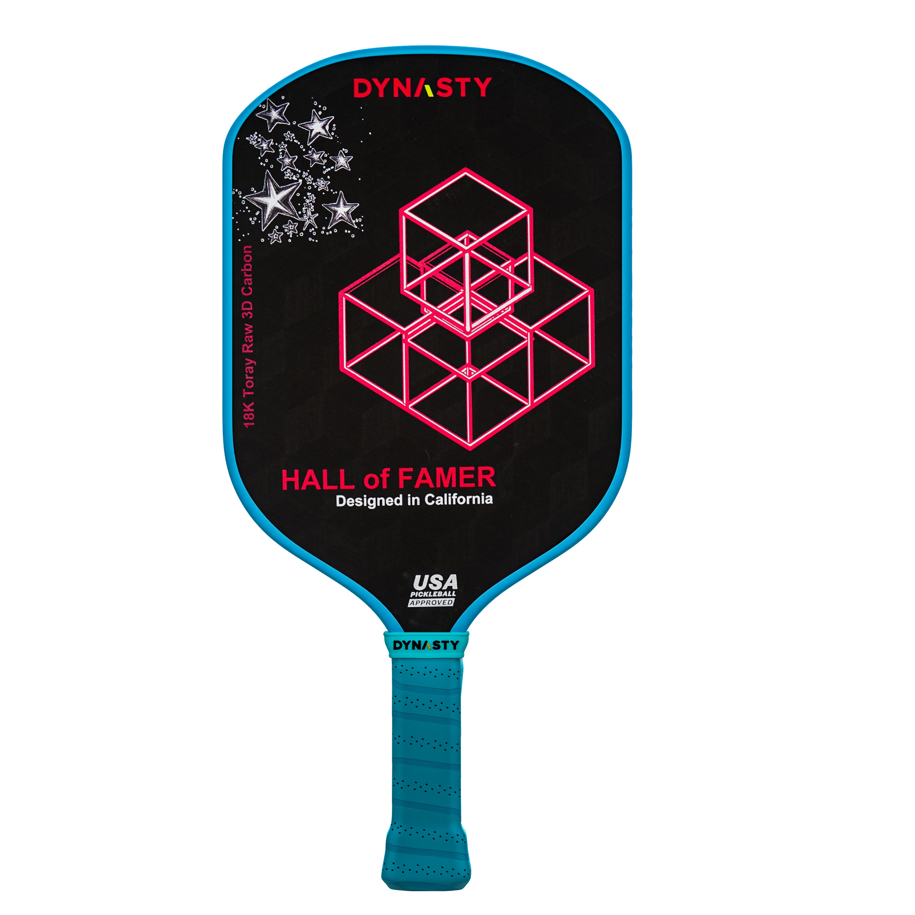 Dynasty Hall of Famer 18K Raw 3D Carbon Fiber 14mm Pickleball Paddle v2 - Blue Aqua