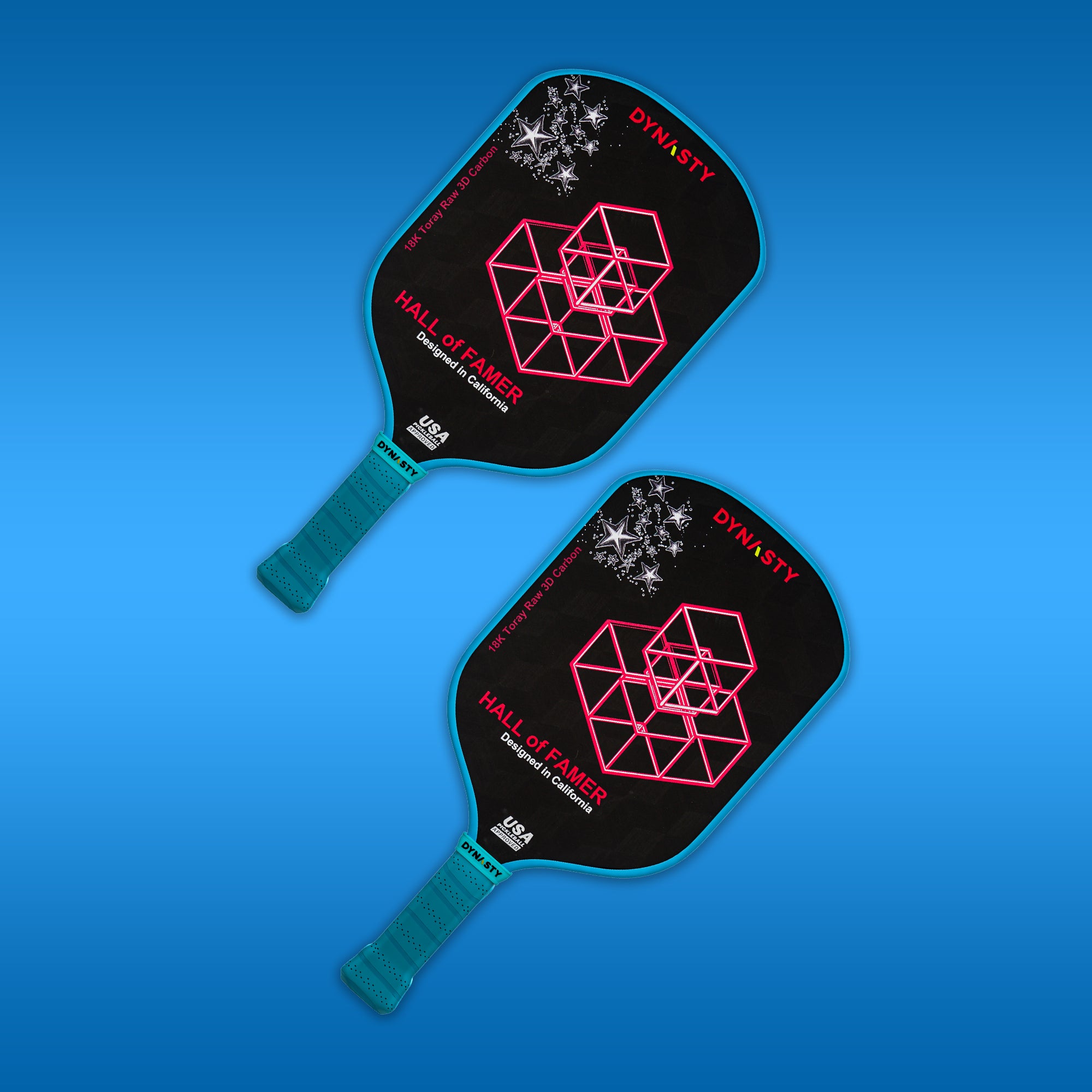 Dynasty Hall of Famer 18K Raw 3D Carbon Fiber 14mm Pickleball Paddle v2 - Blue Aqua