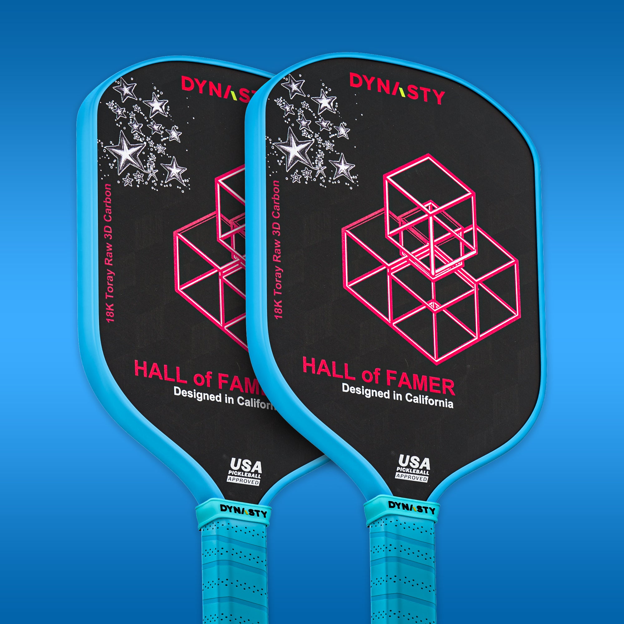 Dynasty Hall of Famer 18K Raw 3D Carbon Fiber 14mm Pickleball Paddle v2 - Blue Aqua