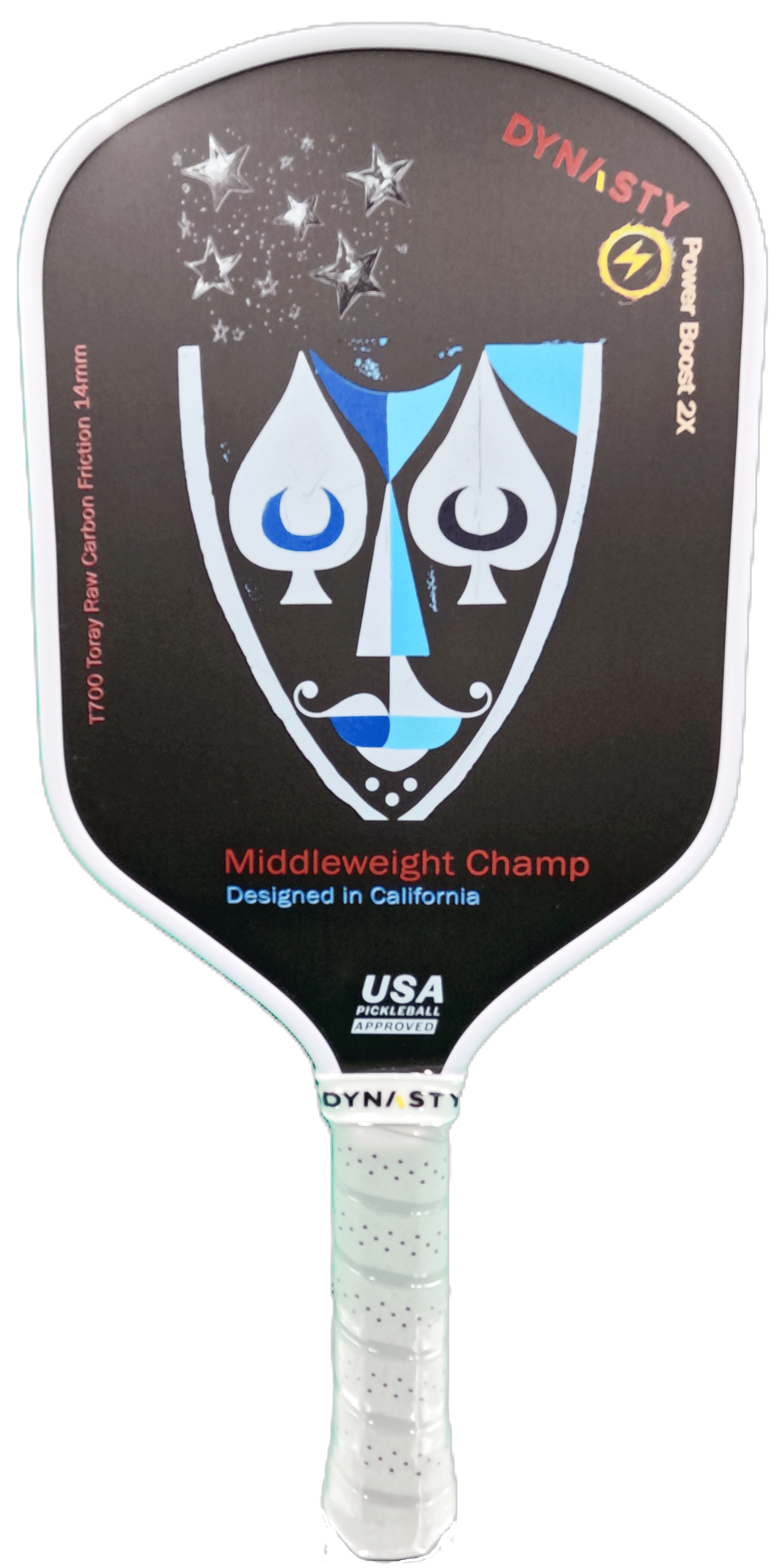 Dynasty Middleweight T700 Raw Carbon Fiber Power Boost 2x 14m Pickleball Paddle - Paladin Holy Knight v2 Holographic