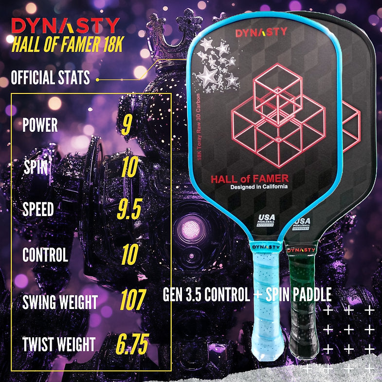 Dynasty Hall of Famer 18K Raw 3D Carbon Fiber 14mm Pickleball Paddle - Crimson Red