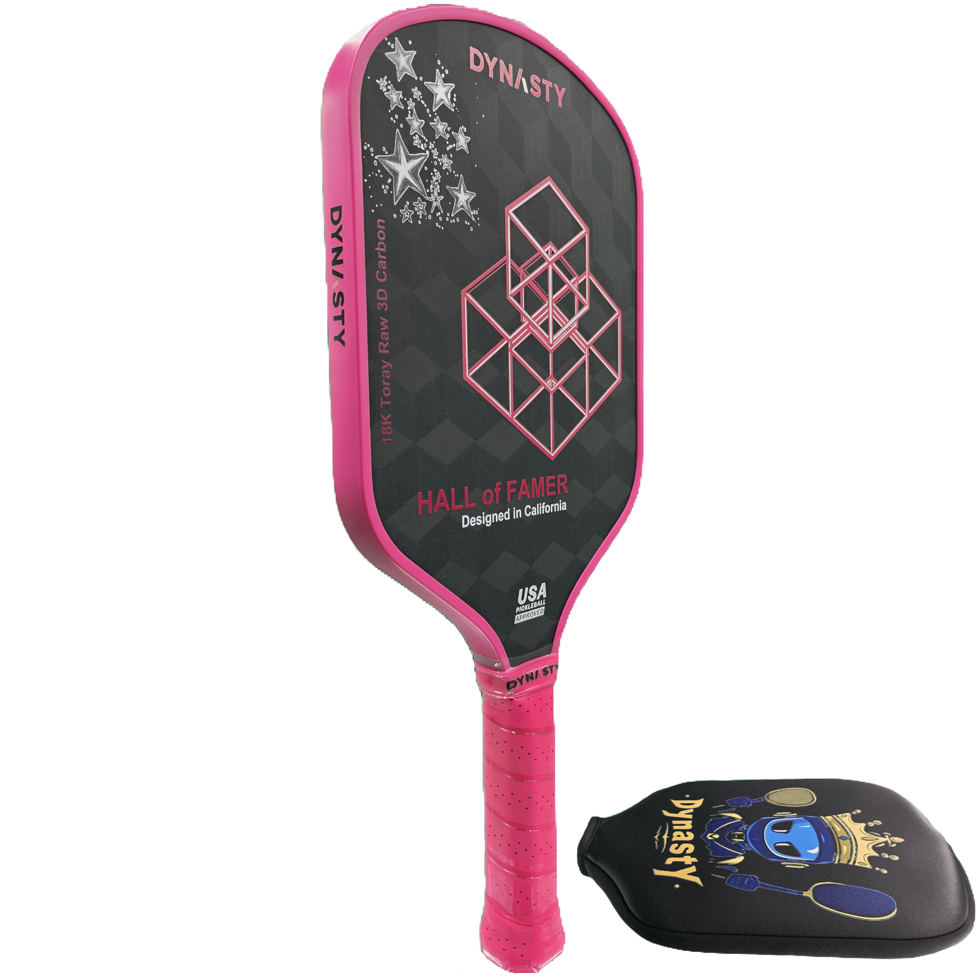 Dynasty Hall of Famer 18K Raw 3D Carbon Fiber 14mm Pickleball Paddle - Royal Pink