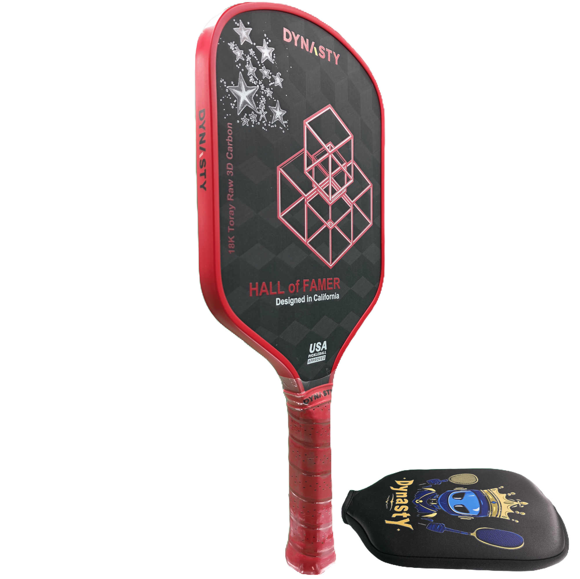 Dynasty Hall of Famer 18K Raw 3D Carbon Fiber 14mm Pickleball Paddle - Crimson Red