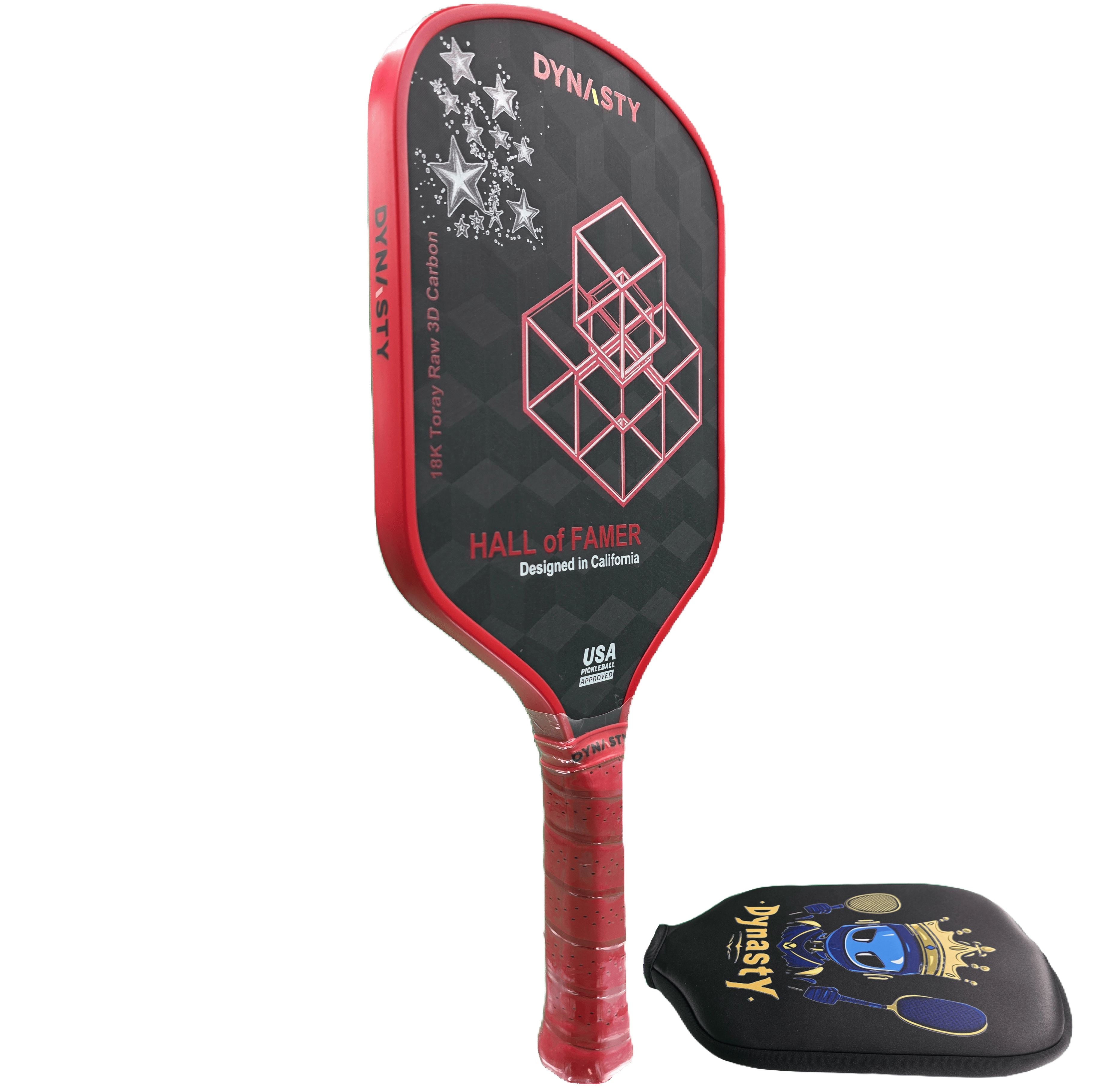 Dynasty Hall of Famer 18K Raw 3D Carbon Fiber 14mm Pickleball Paddle - Crimson Red