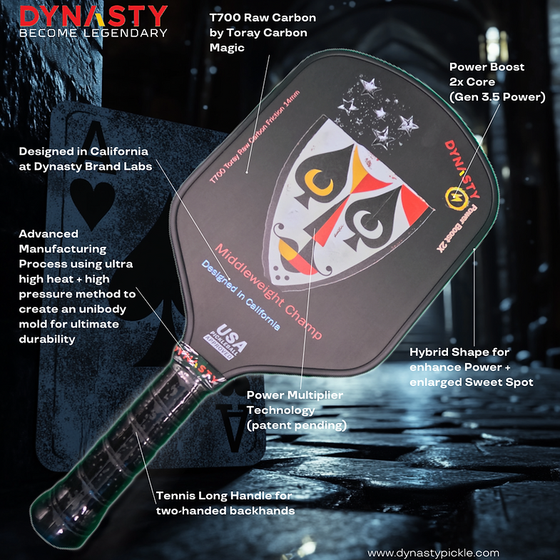 Dynasty Middleweight T700 Raw Carbon Fiber Power Boost 2x 14m Pickleball Paddle - Black Knight