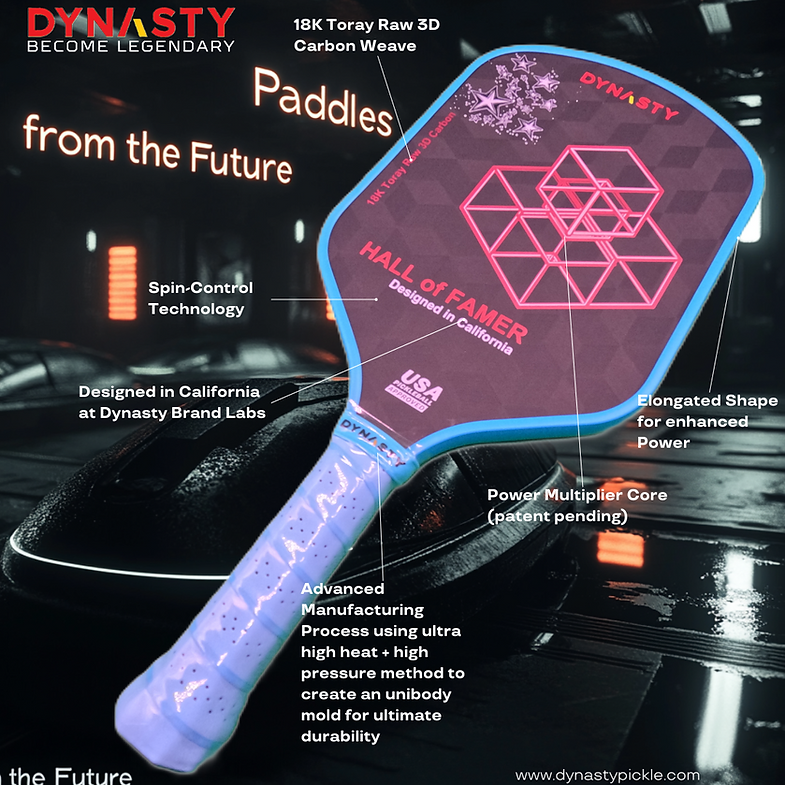 Dynasty Hall of Famer 18K Raw 3D Carbon Fiber 14mm Pickleball Paddle - Royal Pink