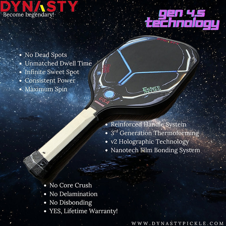 Dynasty 100% Foam Legend Future Series Gen 4.5 4-Layer 16mm Pickleball Paddle - Deep Space Black v2 Long Handle