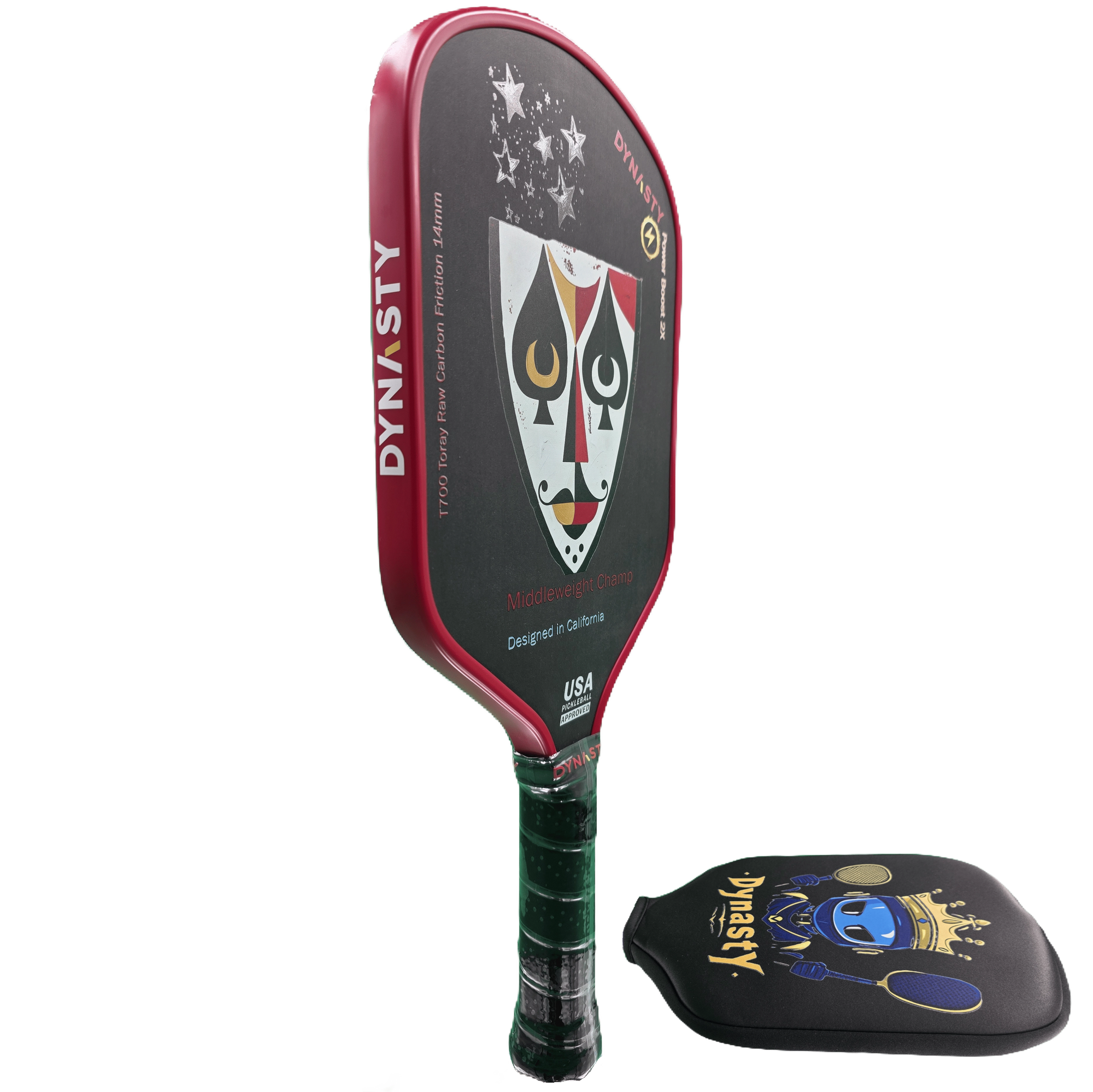 Dynasty Middleweight T700 Raw Carbon Fiber Power Boost 2x 14m Pickleball Paddle - Red Hair