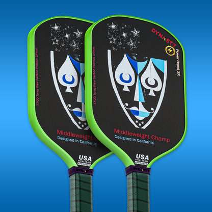 Dynasty Middleweight T700 Raw Carbon Fiber Power Boost 2x 14m Pickleball Paddle - Green Giant v2 Holographic