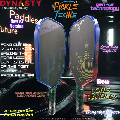 Dynasty 100% Foam Legend Future Series Gen 4.5 4-Layer 16mm Pickleball Paddle - v3 Long Handle - Philippine Sun & Stars (PickleTechie)