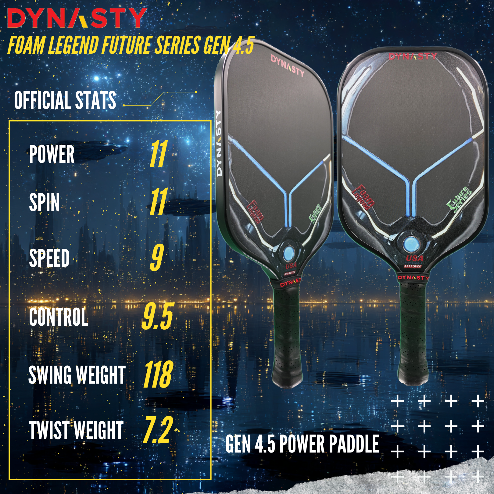 Dynasty 100% Foam Legend Future Series Gen 4.5 4-Layer 16mm Pickleball Paddle - Shadow Edition