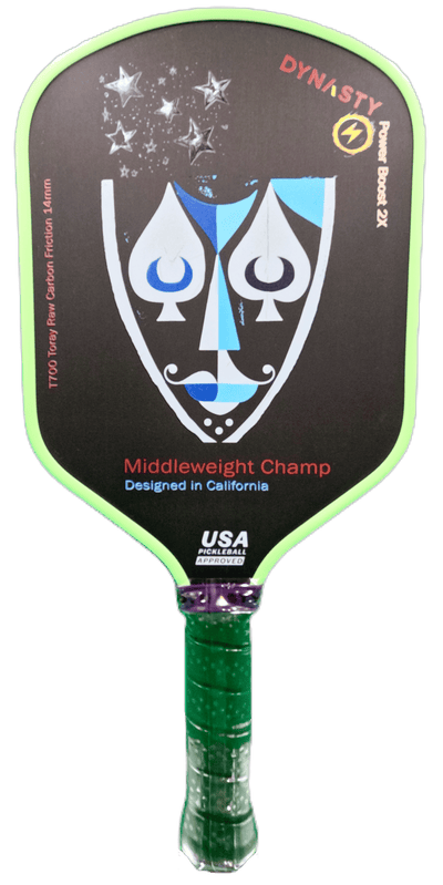 Dynasty Middleweight T700 Raw Carbon Fiber Power Boost 2x 14m Pickleball Paddle - Green Giant v2 Holographic