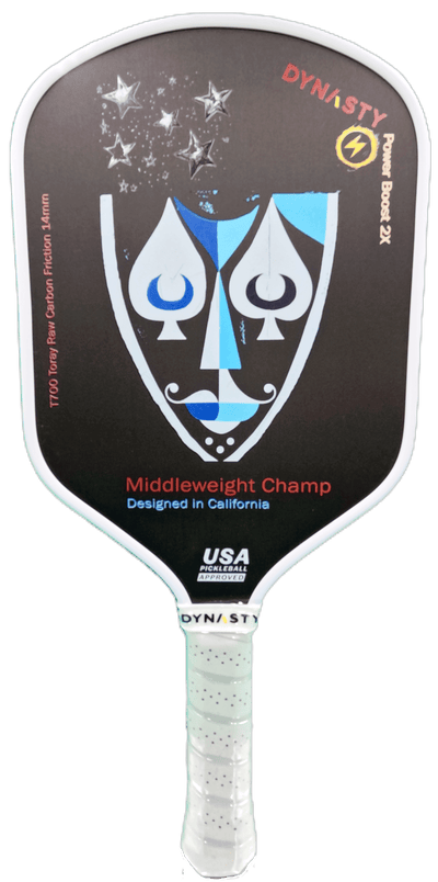 Dynasty Middleweight T700 Raw Carbon Fiber Power Boost 2x 14m Pickleball Paddle - Paladin Holy Knight v2 Holographic