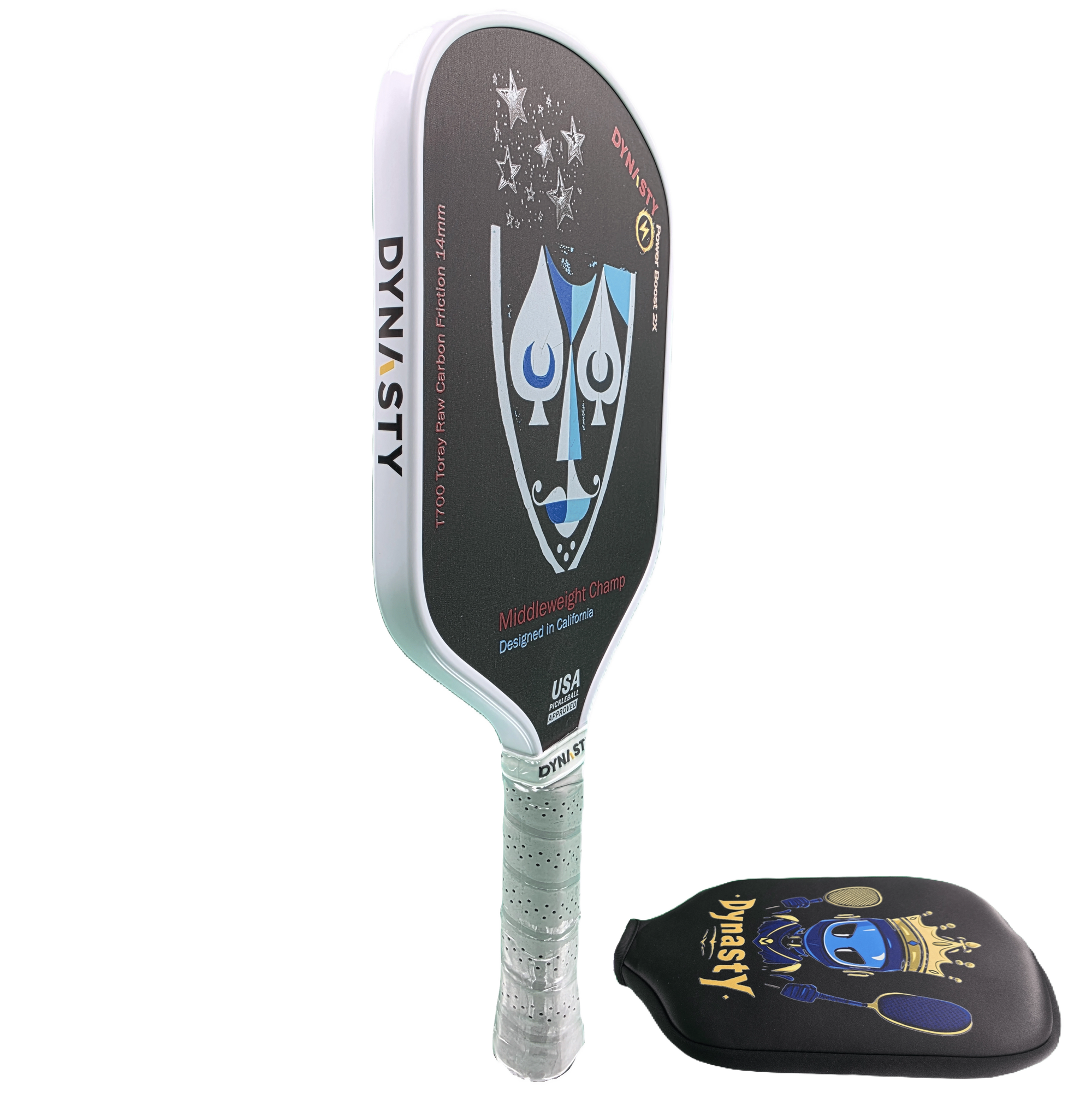 Dynasty Middleweight T700 Raw Carbon Fiber Power Boost 2x 14m Pickleball Paddle - Paladin Holy Knight v2 Holographic