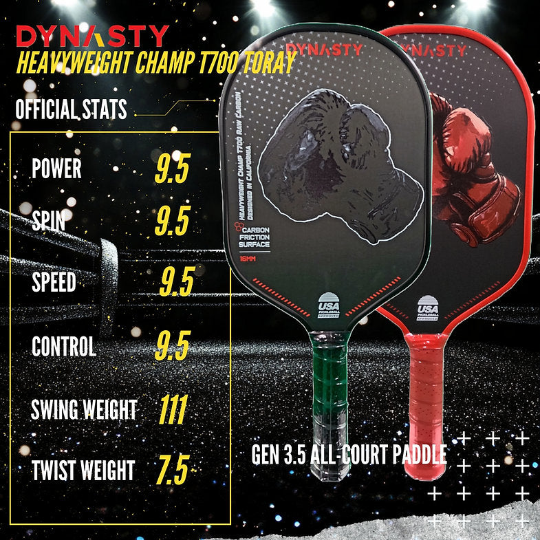 Dynasty Heavyweight T700 Raw Carbon Fiber 16mm Pickleball Paddle [All-Court] v1 - Red Crimson