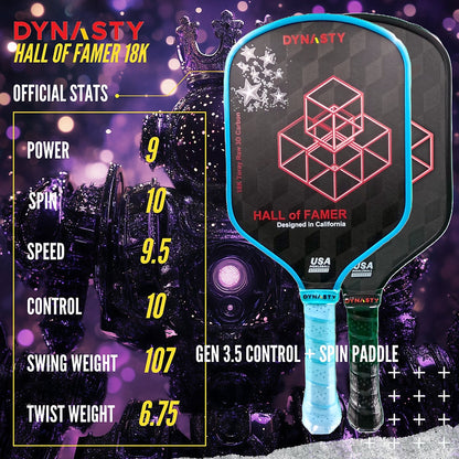 Dynasty Hall of Famer 18K Raw 3D Carbon Fiber 14mm Pickleball Paddle - Crimson Red