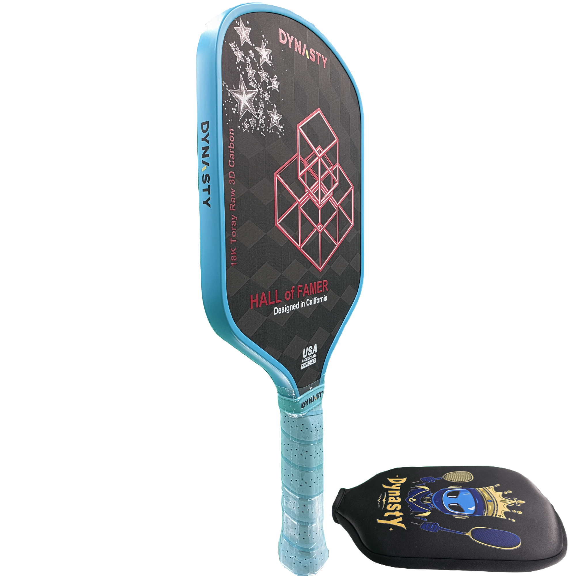 Dynasty Hall of Famer 18K Raw 3D Carbon Fiber 14mm Pickleball Paddle v2 - Blue Aqua