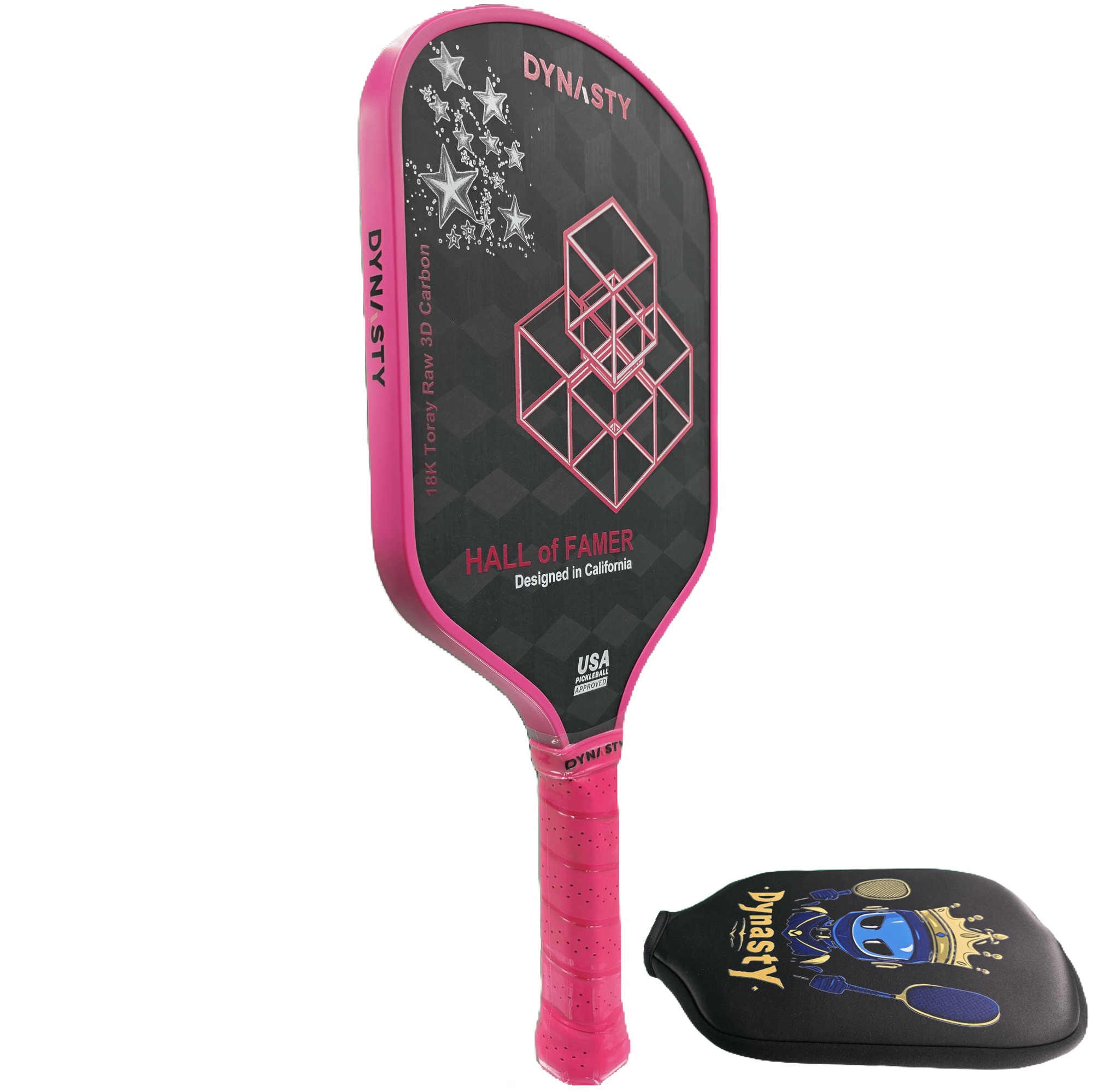 Dynasty Hall of Famer 18K Raw 3D Carbon Fiber 14mm Pickleball Paddle - Royal Pink