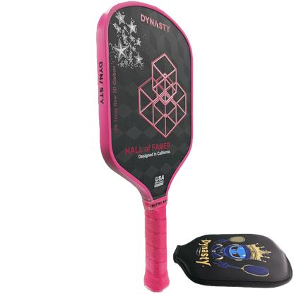 Dynasty Hall of Famer 18K Raw 3D Carbon Fiber 14mm Pickleball Paddle - Royal Pink