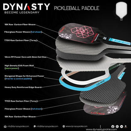 Dynasty Hall of Famer 18K Raw 3D Carbon Fiber 14mm Pickleball Paddle - Royal Pink