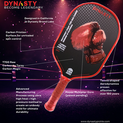 Dynasty Heavyweight T700 Raw Carbon Fiber 16mm Pickleball Paddle [All-Court] v1 - Red Crimson