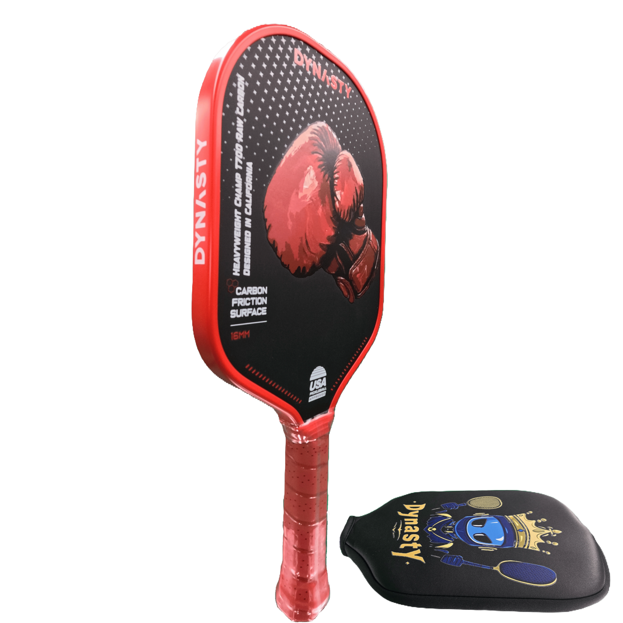 Dynasty Heavyweight T700 Raw Carbon Fiber 16mm Pickleball Paddle [All-Court] v1 - Red Crimson