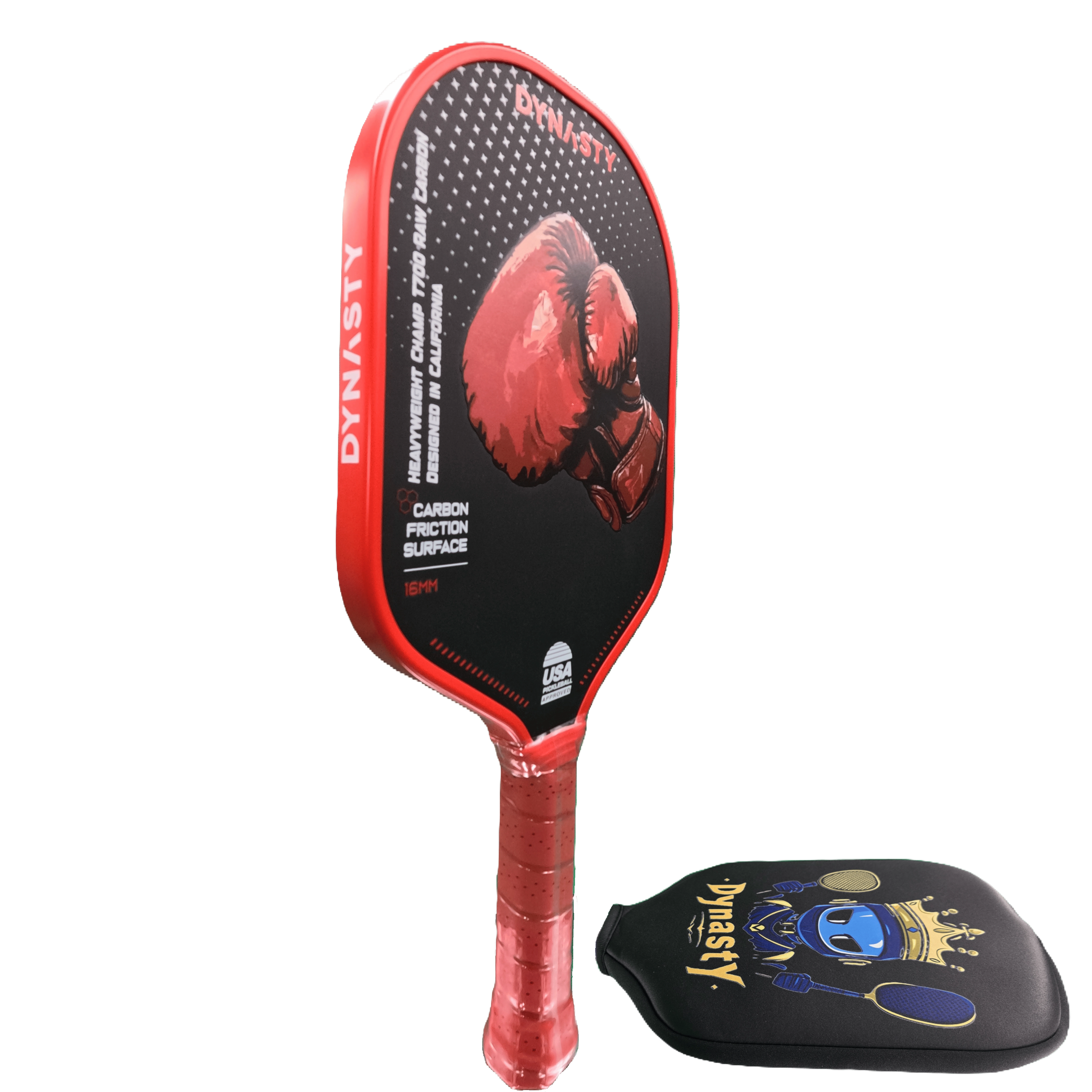 Dynasty Heavyweight T700 Raw Carbon Fiber 16mm Pickleball Paddle [All-Court] v1 - Red Crimson