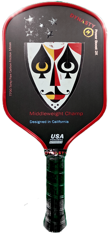Dynasty Middleweight T700 Raw Carbon Fiber Power Boost 2x 14m Pickleball Paddle - Red Hair