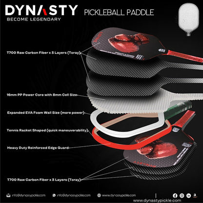 Dynasty Heavyweight T700 Raw Carbon Fiber 16mm Pickleball Paddle [All-Court] v1 - Red Crimson