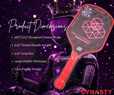 Dynasty Hall of Famer 18K Raw 3D Carbon Fiber 14mm Pickleball Paddle - Crimson Red
