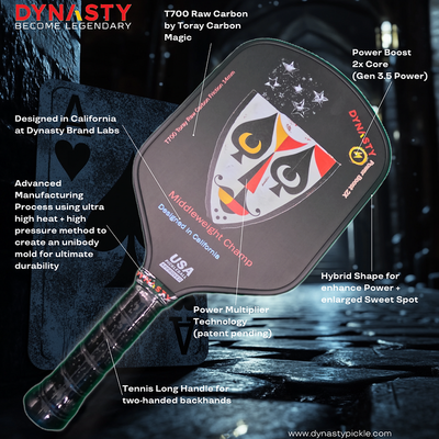 Dynasty Middleweight T700 Raw Carbon Fiber Power Boost 2x 14m Pickleball Paddle - Red Hair